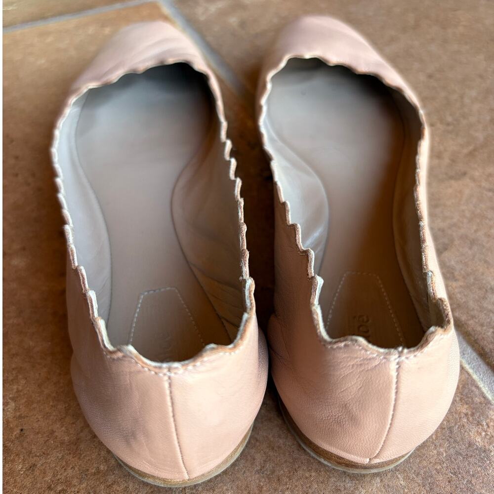 Chloe Lauren Ballerina Scalloped Edge Leather Flats Rosy Beige size 38/8 US - Picture 13 of 16
